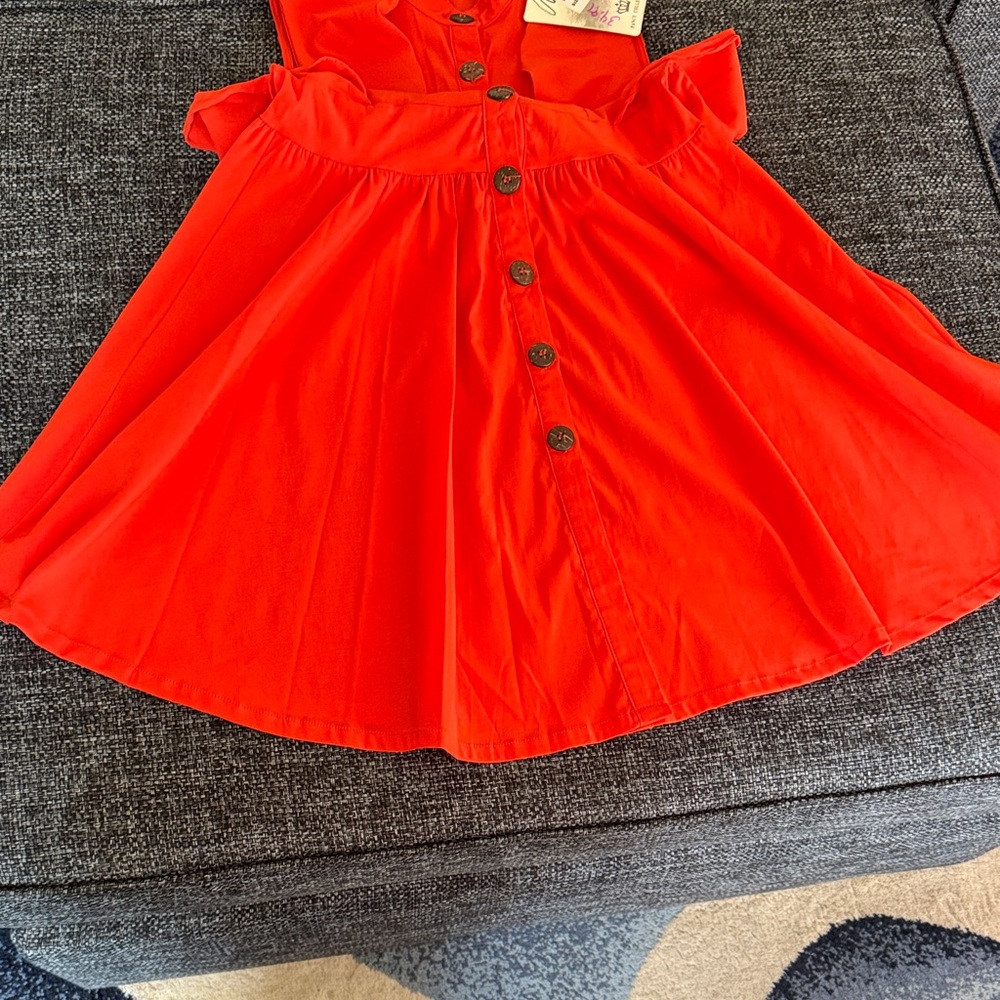Bright Red/Orange Women’s Button-Front Ruffle Dress - Picture 2 of 5